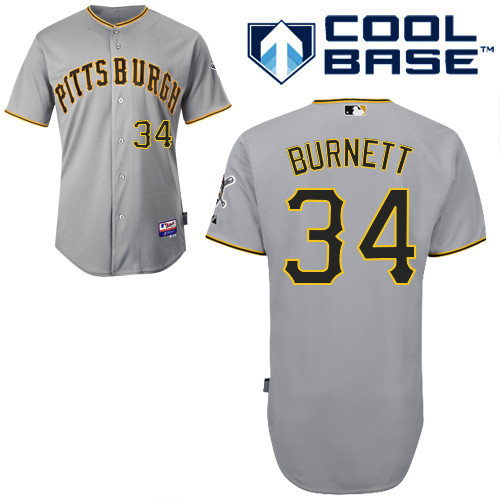 A-J Burnett #34 MLB Jersey-Pittsburgh Pirates Men's Authentic Road Gray Cool Base Baseball Jersey